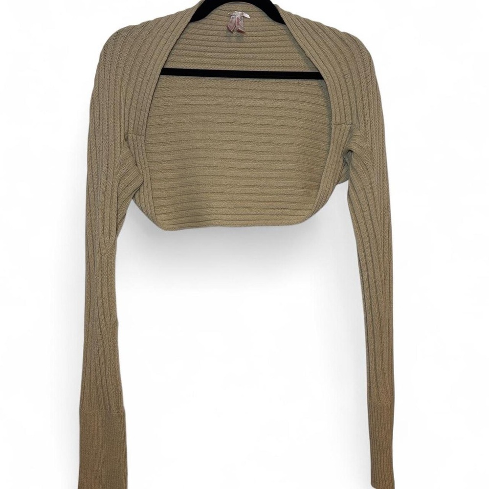 Derek Heart Y2K Tan/Beige Rib-Knit Shrug